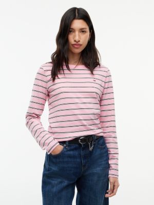 camiseta de manga larga de punto con logo pink de mujeres tommy jeans