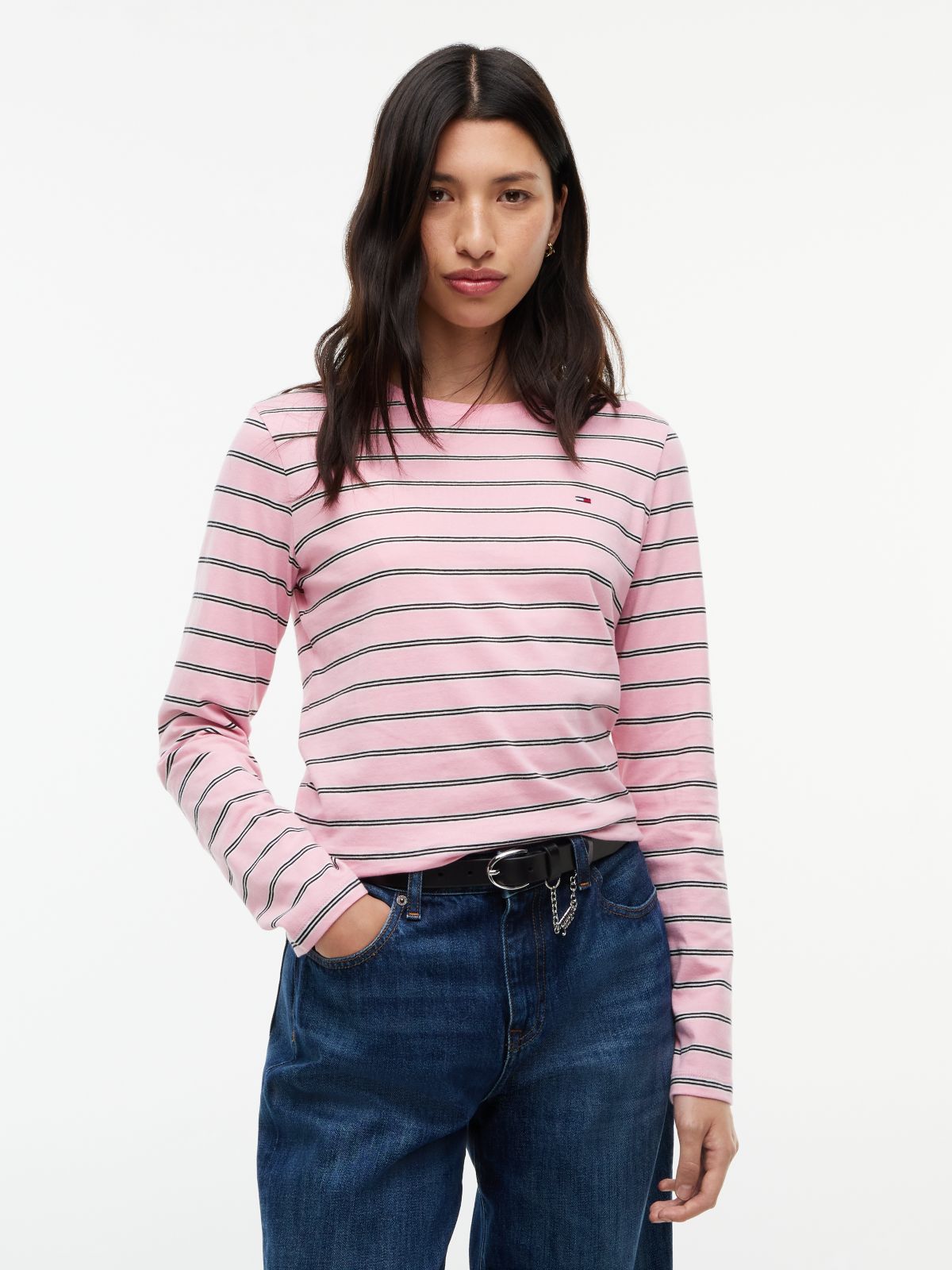 Flag Embroidery Jersey Long Sleeve T-Shirt — Pink
