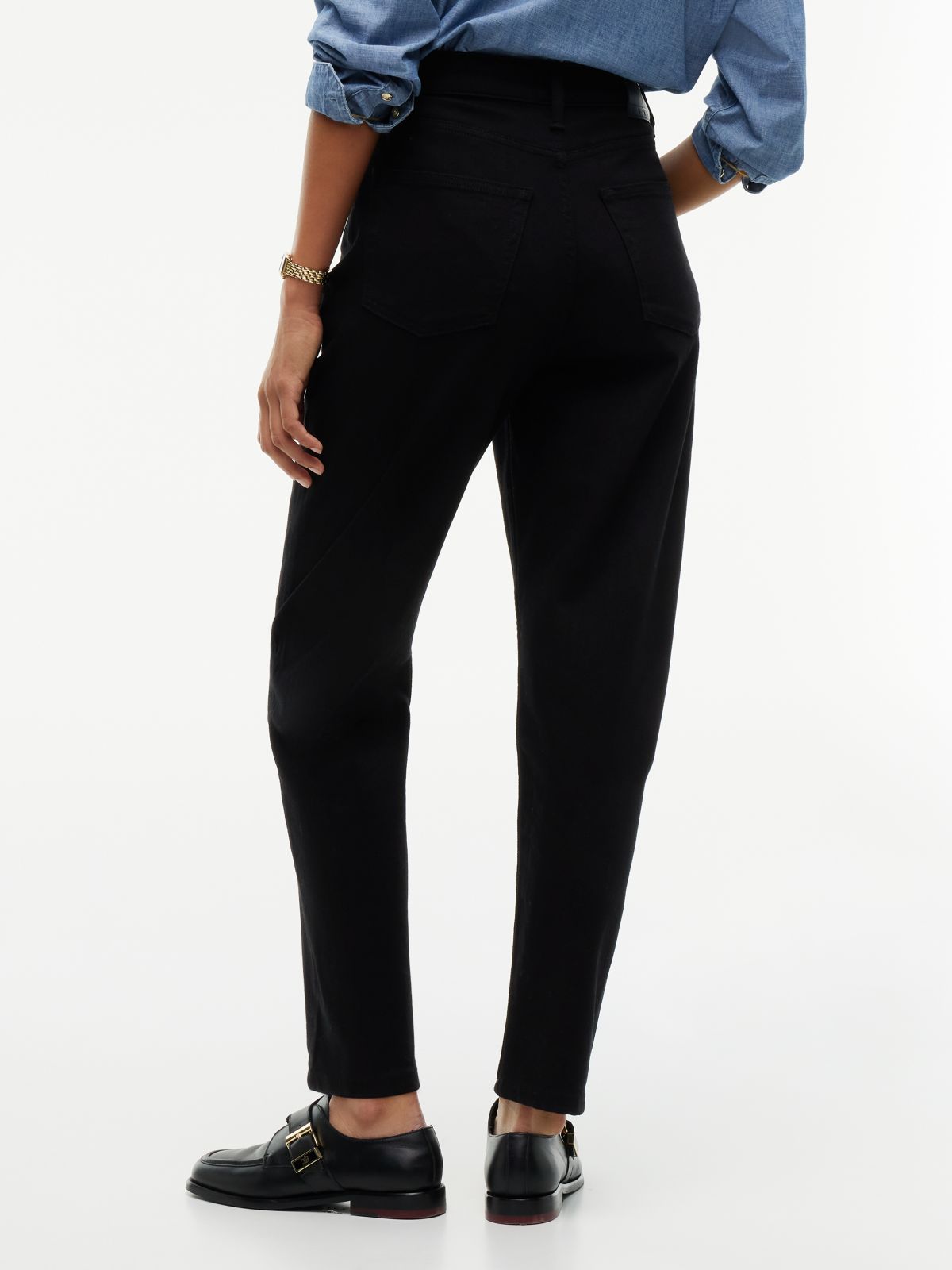Mom High Rise Tapered Black Jeans — Denim