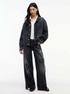 Back Rhinestone Logo Slim Denim Trucker Jacket — Black 2
