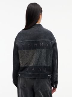 Back Rhinestone Logo Slim Denim Trucker Jacket — Black 4