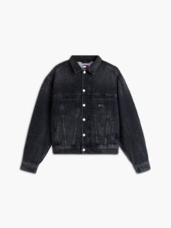 Back Rhinestone Logo Slim Denim Trucker Jacket — Black 5