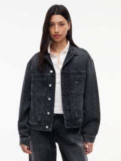 Back Rhinestone Logo Slim Denim Trucker Jacket — Black 1