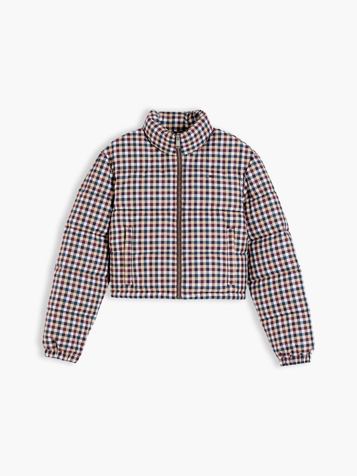 Check Cropped Relaxed Puffer Jacket — Multi