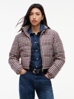 Check Cropped Relaxed Puffer Jacket — Multi 1
