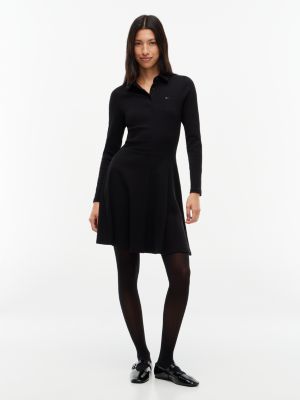 vestito polo corto in tessuto a coste black da donne tommy jeans