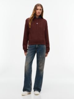 Tommy Badge Cable Knit Relaxed Jumper — Brown 2