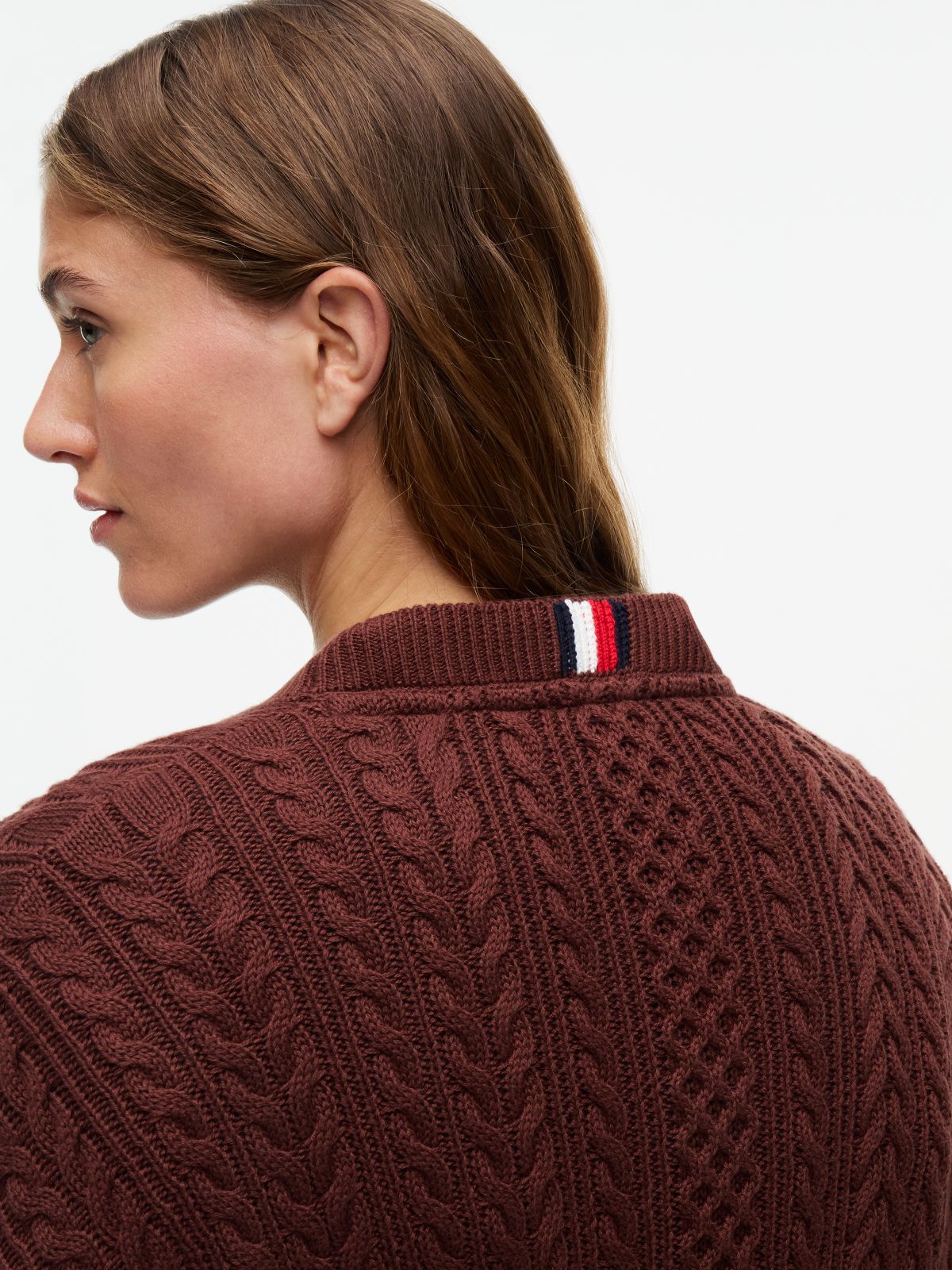 Tommy Badge Cable Knit Relaxed Jumper — Brown