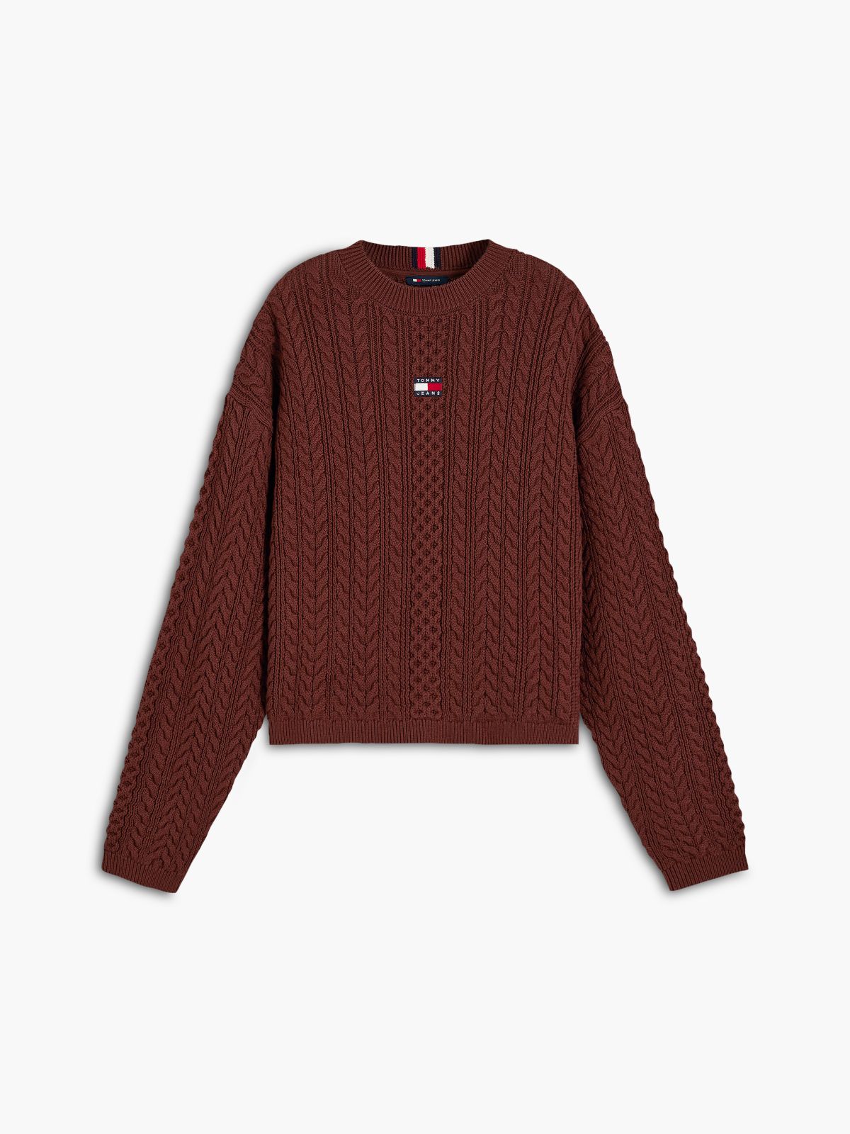 Tommy Badge Cable Knit Relaxed Jumper — Brown