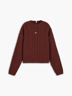 Tommy Badge Cable Knit Relaxed Jumper — Brown 5