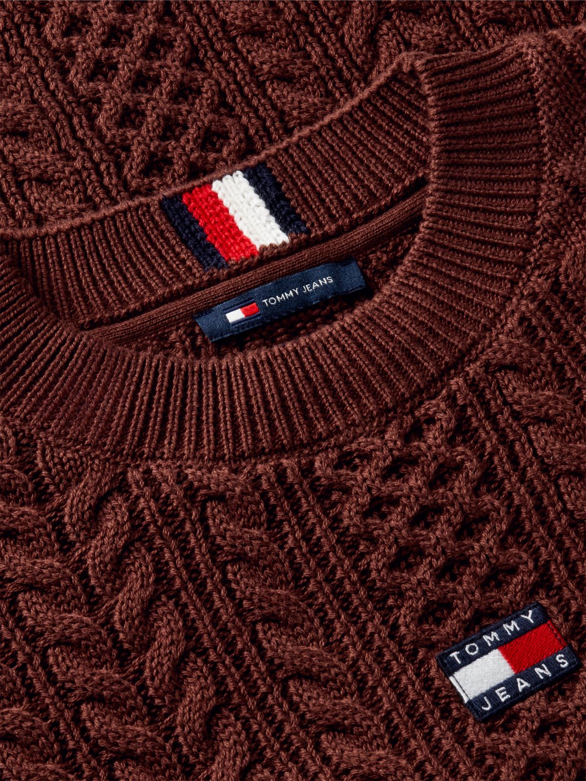 Tommy Badge Cable Knit Relaxed Jumper — Brown