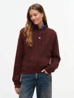 Tommy Badge Cable Knit Relaxed Jumper — Brown 1