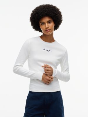 white logo embroidery slim long sleeve t-shirt for women tommy jeans