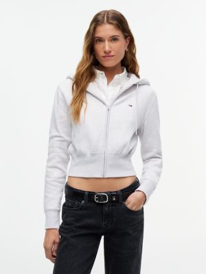 grey fitted fleece zip-thru hoody for women tommy jeans