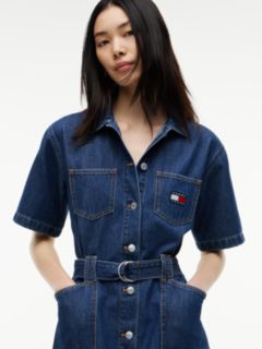 Denim Utility Short Sleeve Shirt Dress — Blue 2