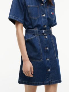 Denim Utility Short Sleeve Shirt Dress — Blue 3