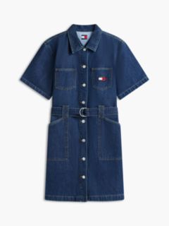 Denim Utility Short Sleeve Shirt Dress — Blue 5