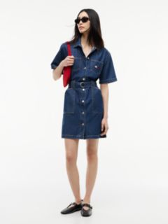 Denim Utility Short Sleeve Shirt Dress — Blue 1