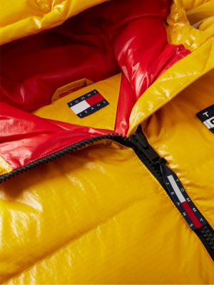 doudoune alaska brillante en duvet à capuche jaune pour femmes tommy jeans