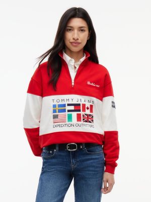 sweat en molleton zippé à logo red pour femmes tommy jeans
