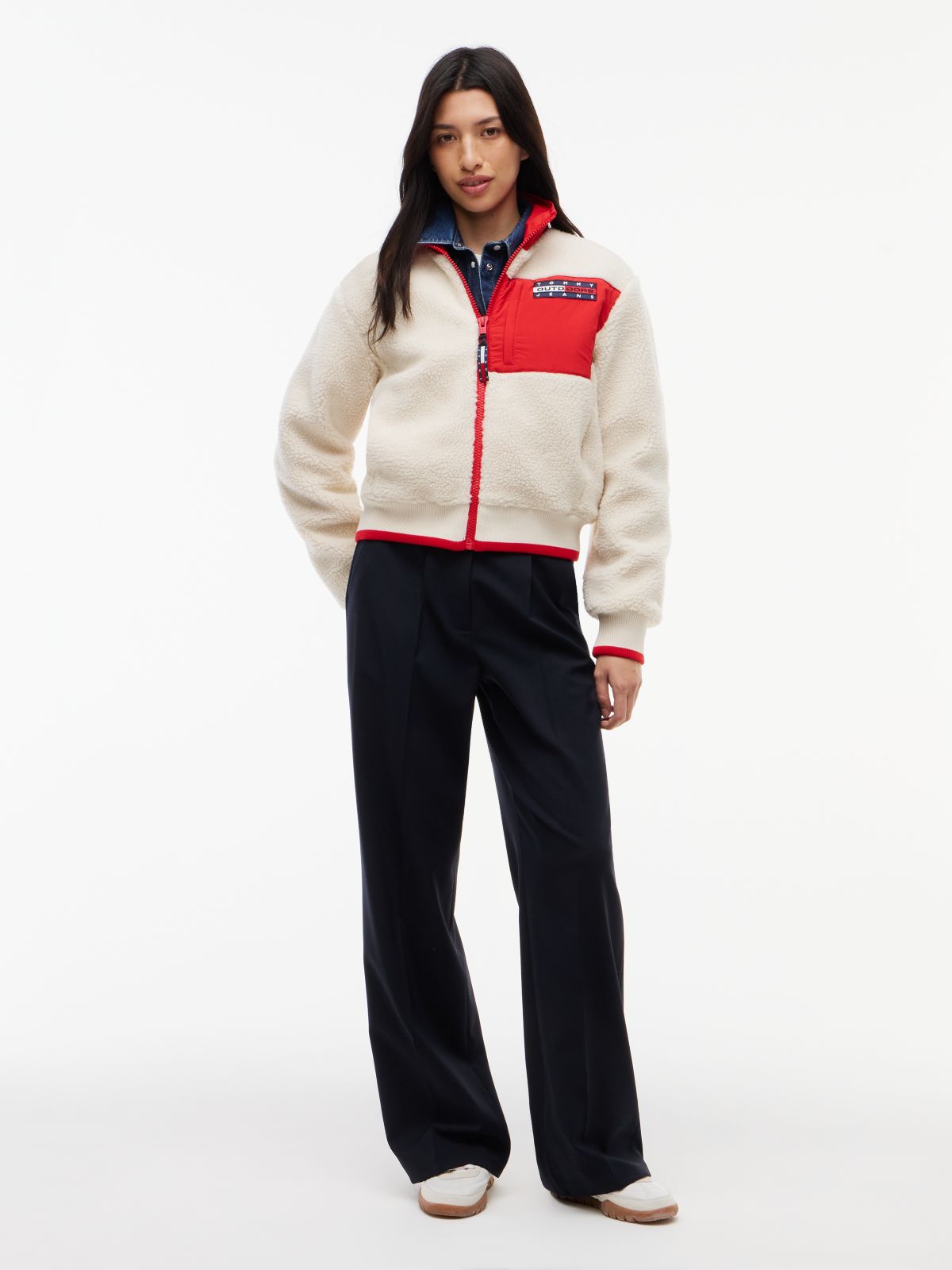Back Flag Teddy Fleece Zip-Thru Jacket — White