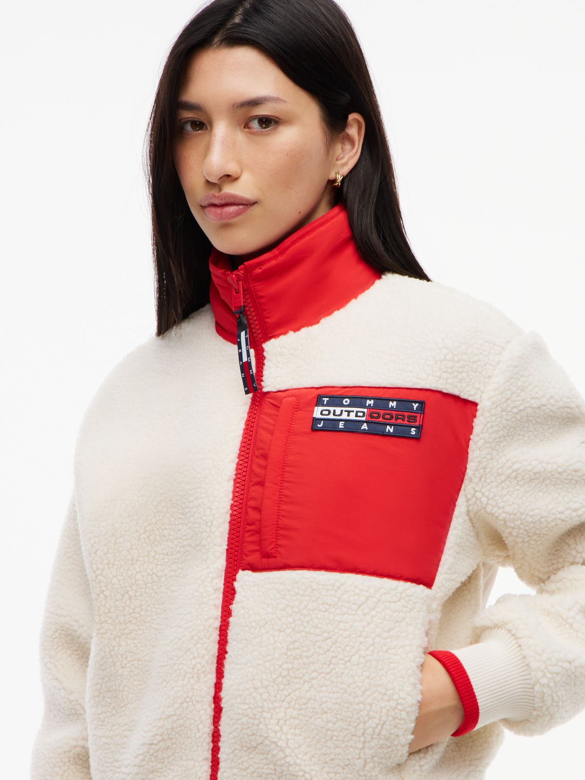 Back Flag Teddy Fleece Zip-Thru Jacket — White