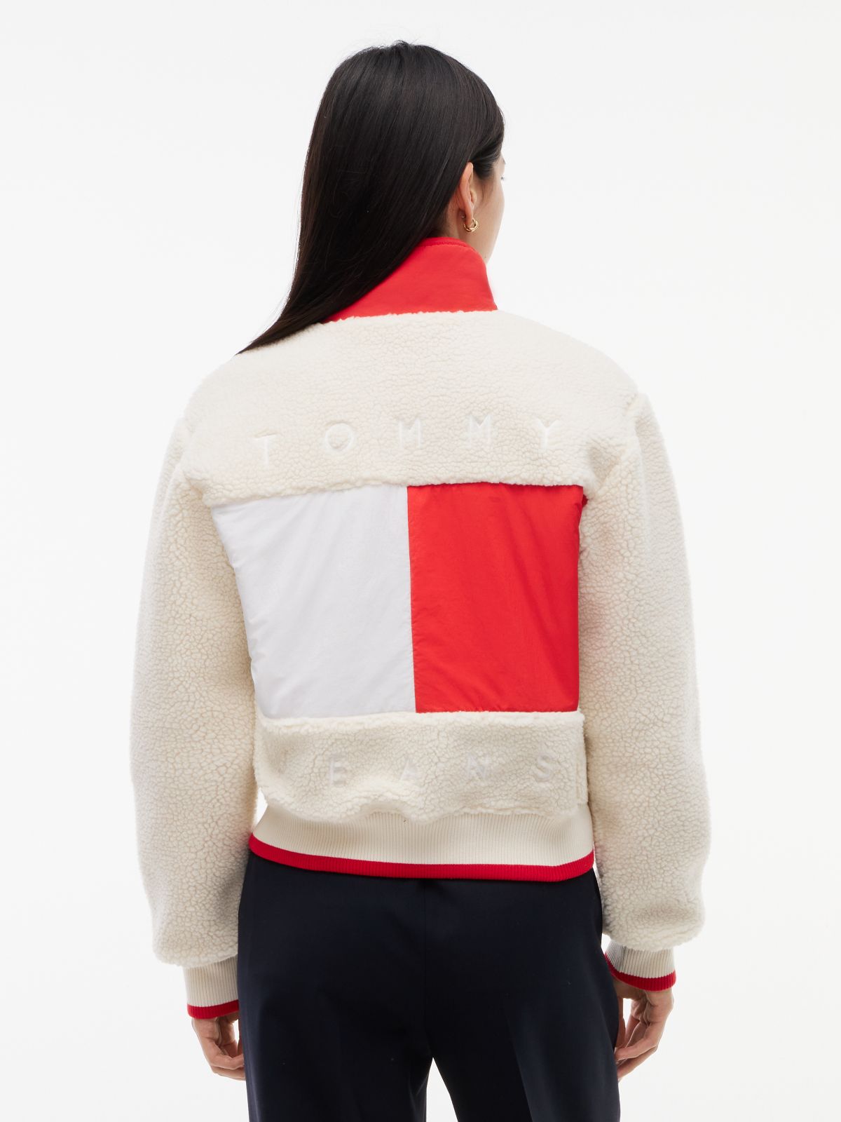 Back Flag Teddy Fleece Zip-Thru Jacket — White