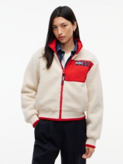 Back Flag Teddy Fleece Zip-Thru Jacket — White 1