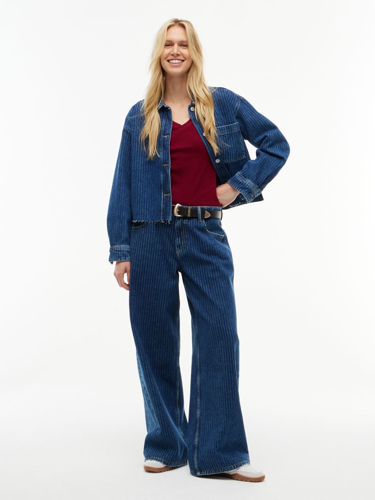 Daisy Low Rise Loose Pinstripe Jeans — Denim