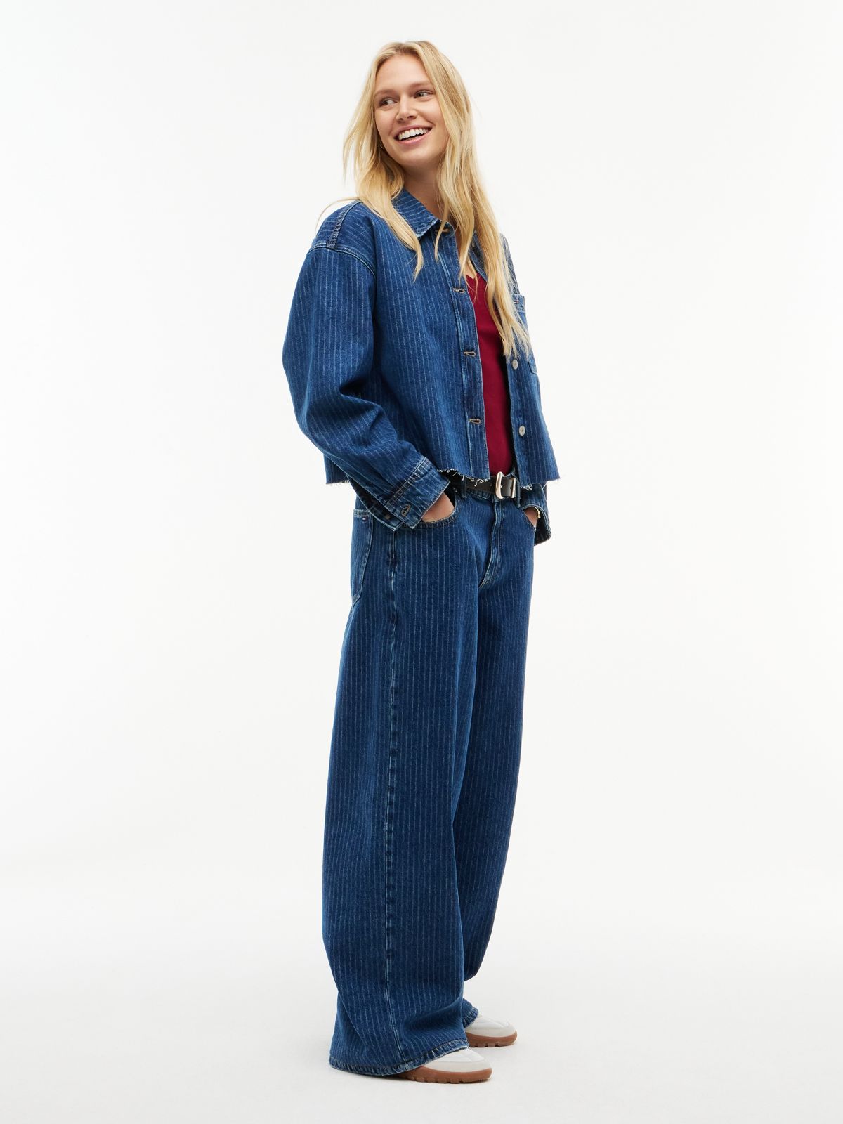 Daisy Low Rise Loose Pinstripe Jeans — Denim