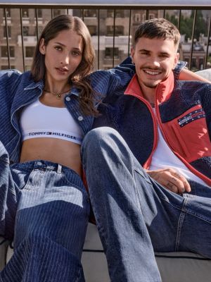 denim daisy loose nadelstreifen-jeans mit niedrigem bund für damen - tommy jeans