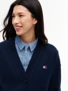 Tommy Badge Fluffy Cardigan With Alpaca — Blue 3