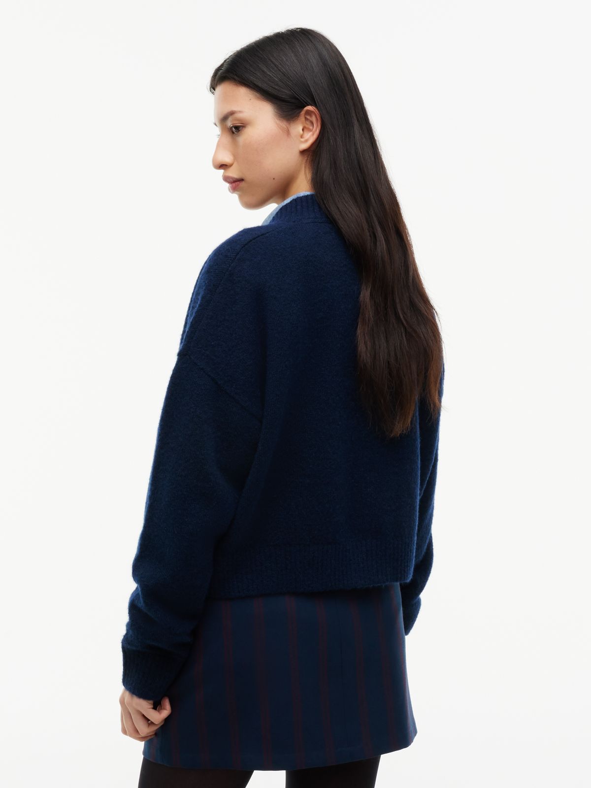 Tommy Badge Fluffy Cardigan With Alpaca — Blue