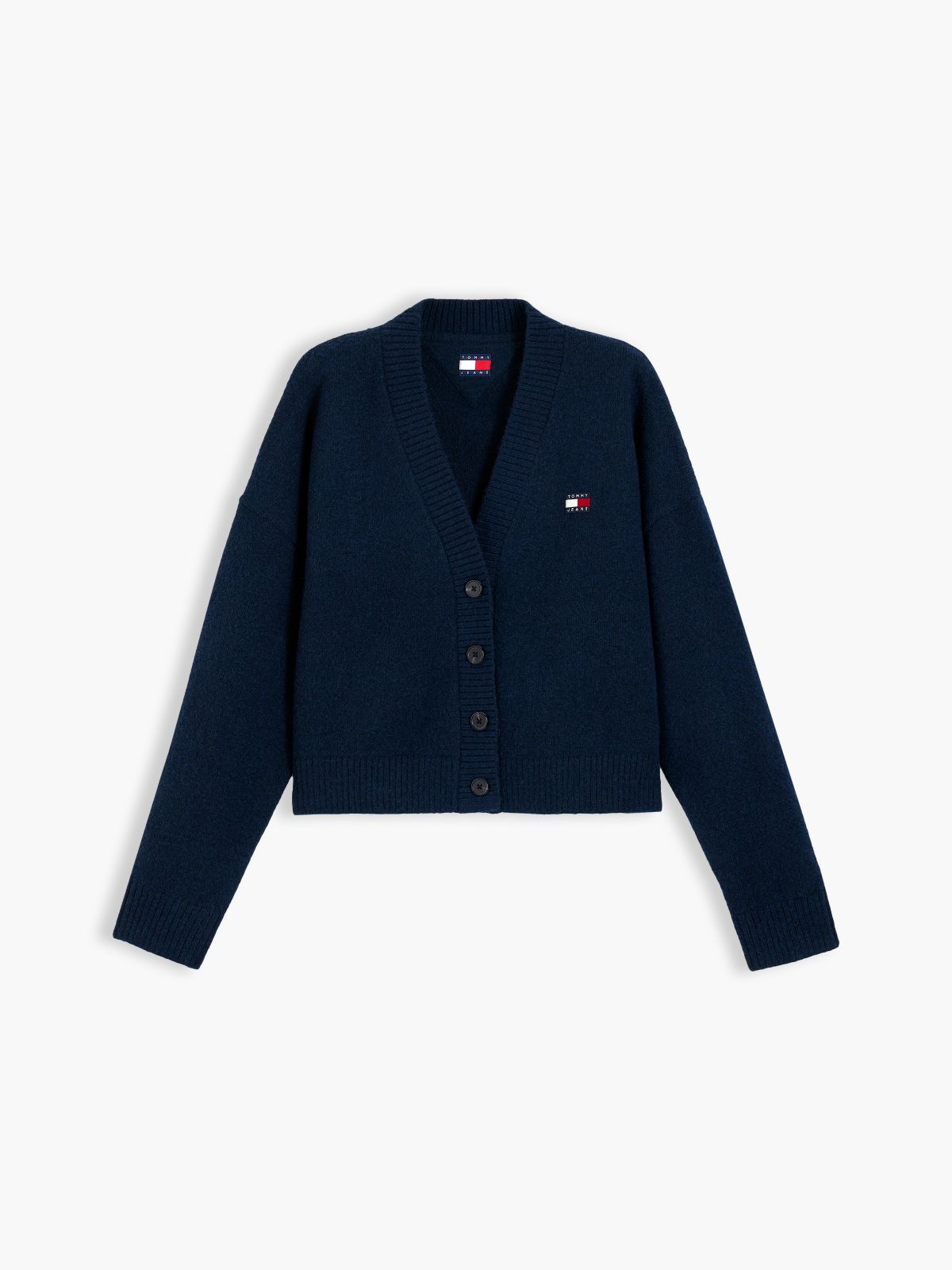 Tommy Badge Fluffy Cardigan With Alpaca — Blue