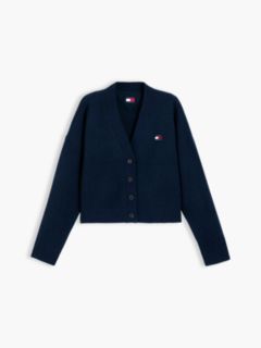 Tommy Badge Fluffy Cardigan With Alpaca — Blue 5