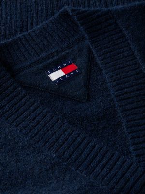 blue tommy badge fluffy cardigan with alpaca for women tommy jeans