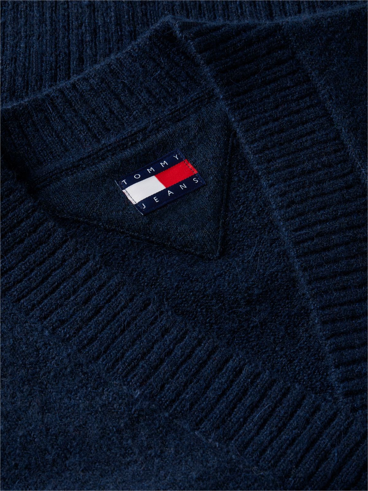 Tommy Badge Fluffy Cardigan With Alpaca — Blue