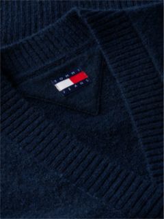 Tommy Badge Fluffy Cardigan With Alpaca — Blue 6
