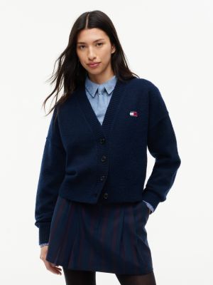blue tommy badge fluffy cardigan with alpaca for women tommy jeans