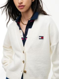 Tommy Badge Fluffy Cardigan With Alpaca — White 3