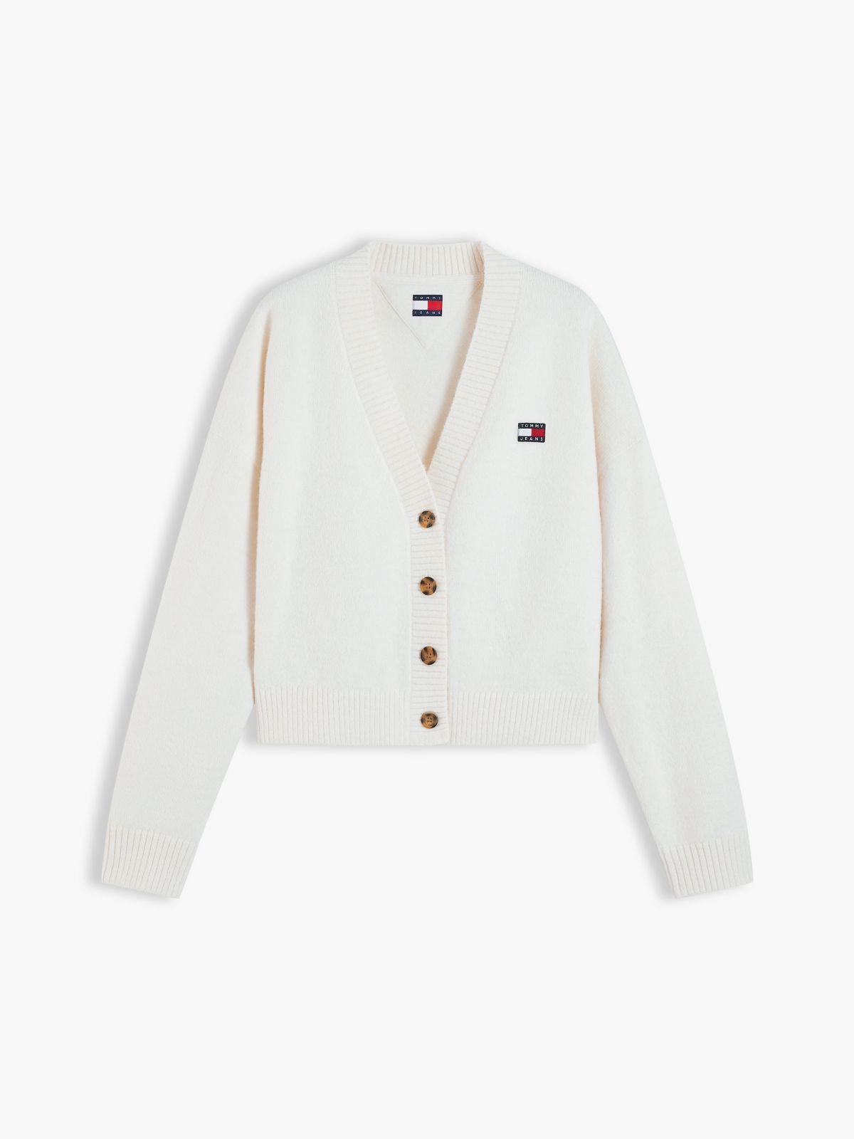 Tommy Badge Fluffy Cardigan With Alpaca — White