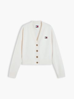 Tommy Badge Fluffy Cardigan With Alpaca — White 5