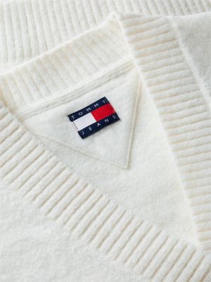 white tommy badge fluffy cardigan with alpaca for women tommy jeans
