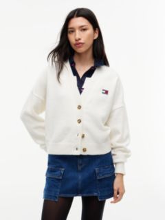 Tommy Badge Fluffy Cardigan With Alpaca — White 1