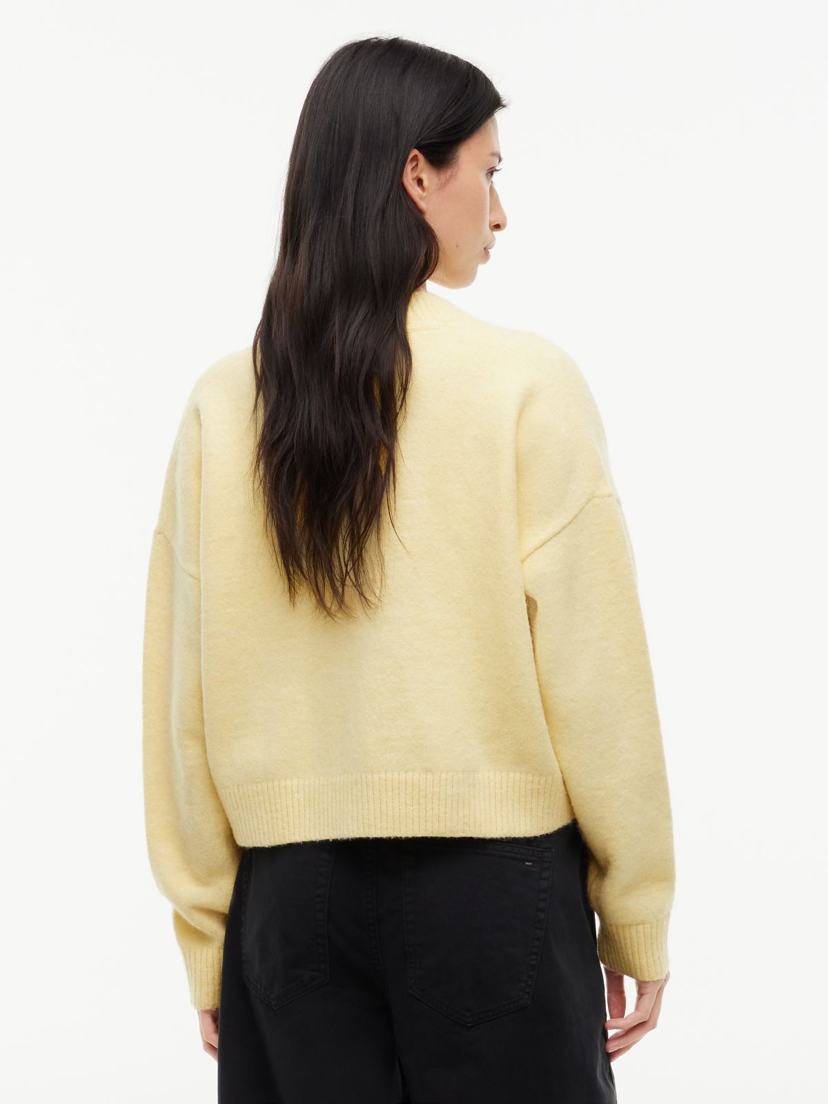 Tommy Badge Fluffy Cardigan With Alpaca — Yellow