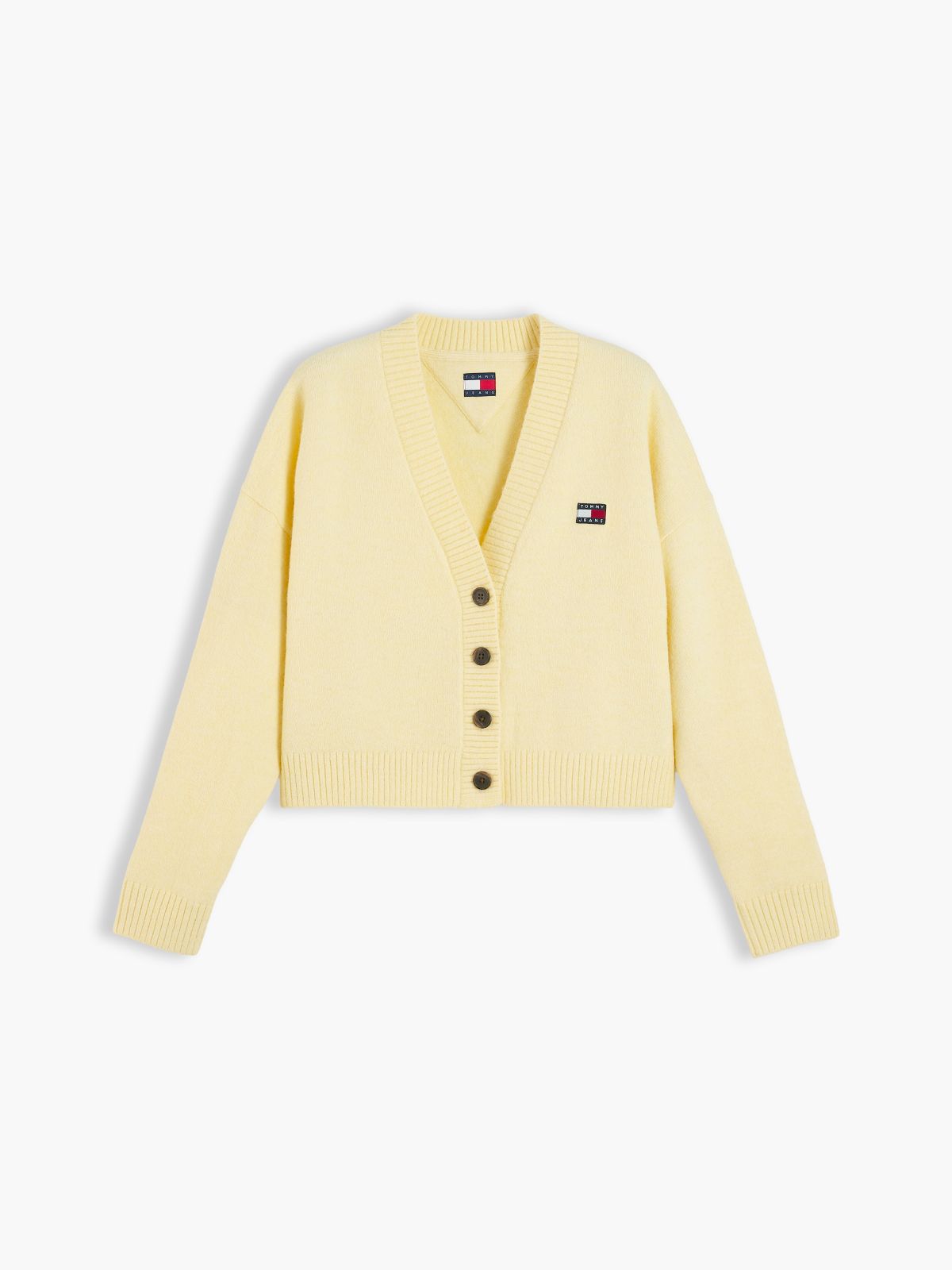 Tommy Badge Fluffy Cardigan With Alpaca — Yellow