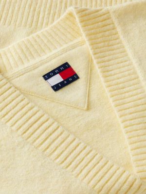 żółty kardigan z mieszanki wełny z alpaki z naszywką tommy dla kobiety - tommy jeans