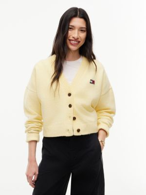 yellow kardigan z mieszanki wełny z alpaki z naszywką tommy dla kobiety - tommy jeans