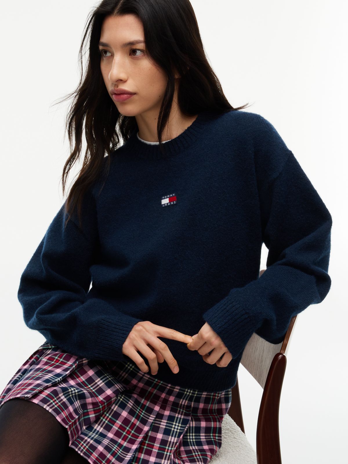 Tommy Badge Fluffy Jumper With Alpaca — Blue