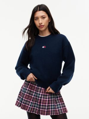blue tommy badge fluffy jumper with alpaca for women tommy jeans